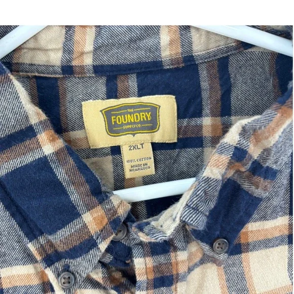 Foundry Flannel Shirt Gray Yellow Plaid Long Sleeve Button Men's Size  2XLT - Picture 4 of 8